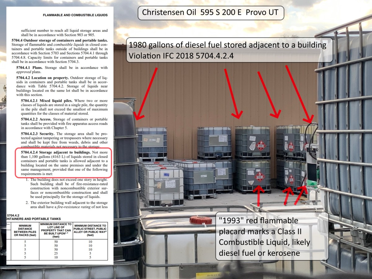 Diesel Fuel Stored too Close to Building at Christensen&nbsp;Oil