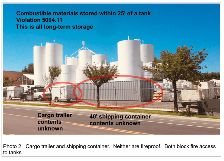 Christensen Oil Provo Utah Code Violation storing combustible materials near tanks.